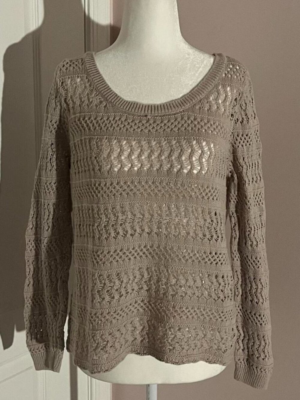 tan/beige neutral crochet knit sweater